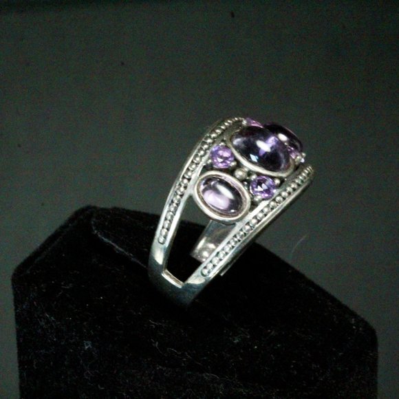 Sterling Silver Amethyst Cabochon Textured Lovely QVC Ring - Picture 6 of 8
